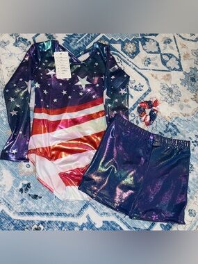 Girls Gymnastics Leotard with Shorts Set (NWT)
